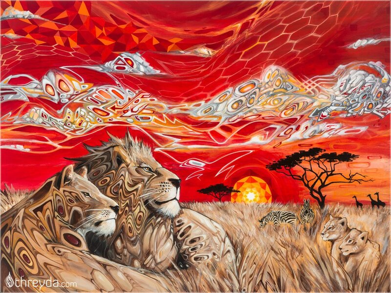 Lion and Lioness in Savanna — Red