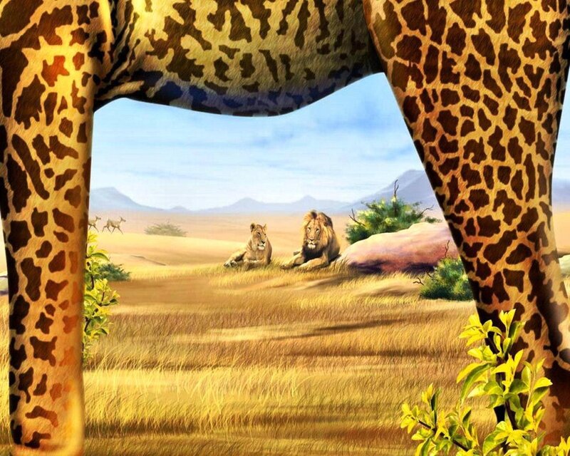 Lion and Lioness in Savanna — Yellow