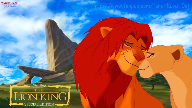 Lion and Lioness Nuzzling — Red, Serene