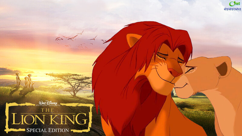 Lion and Lioness Nuzzling — Red