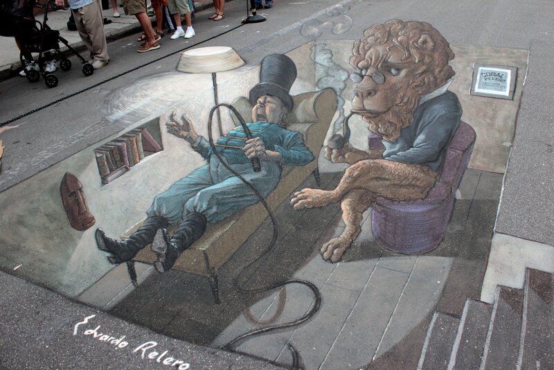 Lion and Man in 3d Drawing