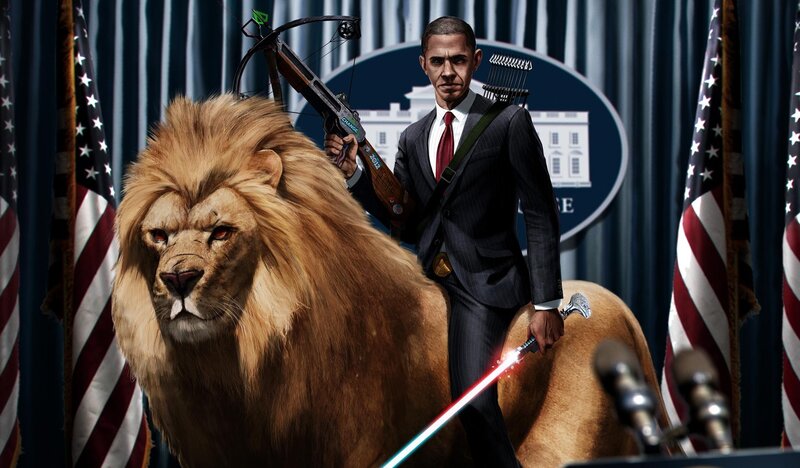 Lion and Man with Weapons