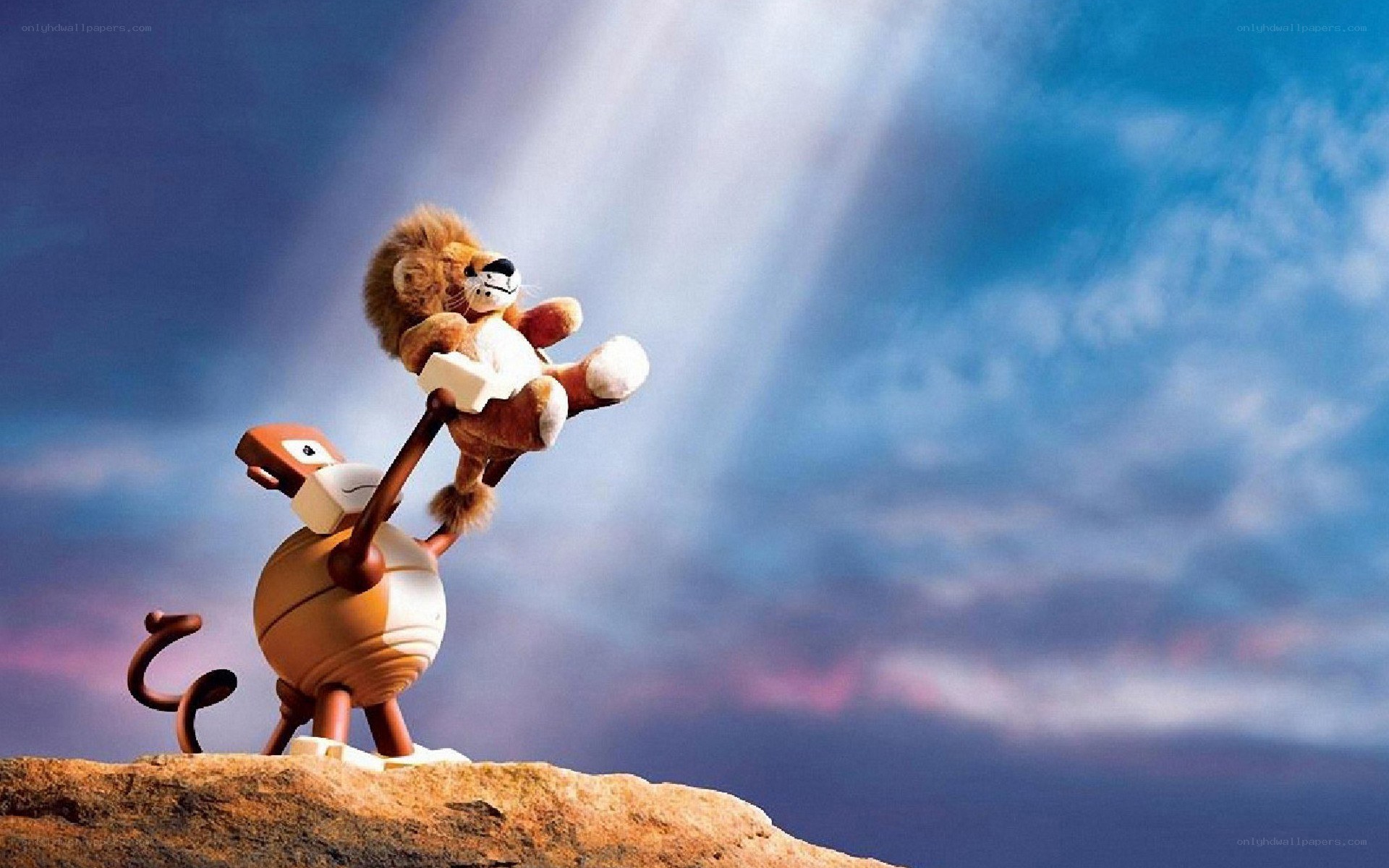 Lion and monkey toy scene