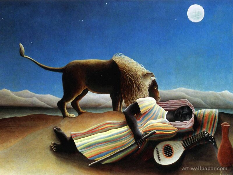 Lion and sleeping man