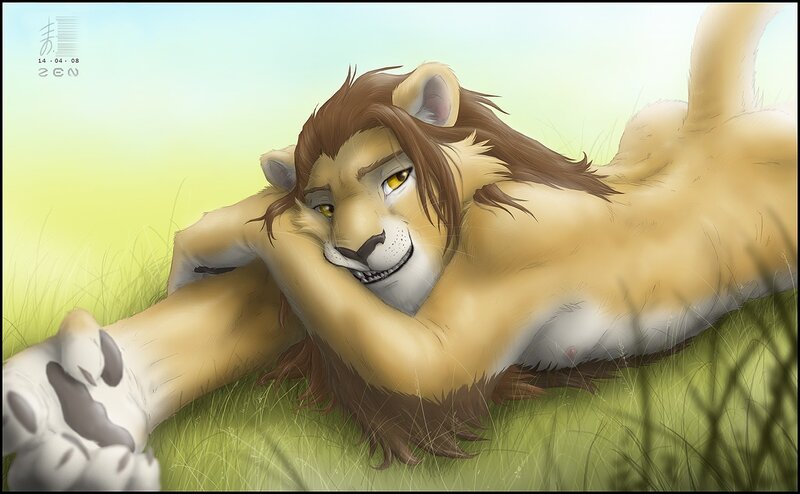 lion character in grass