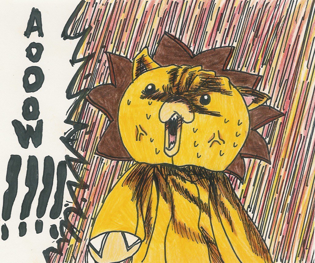 lion character in rain