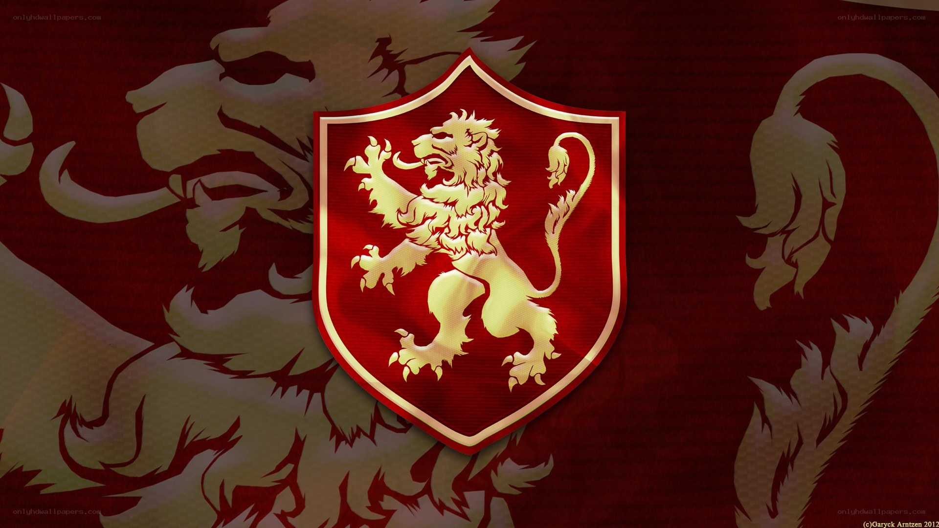 Lion crest on red background
