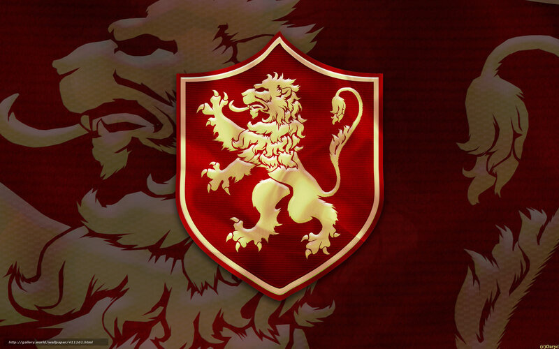 Lion crest on red background