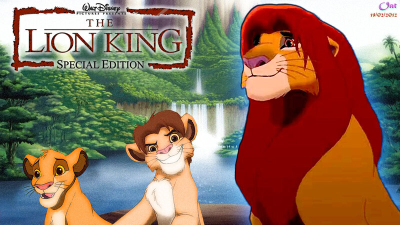 Lion Cub and Adult Lion — Red