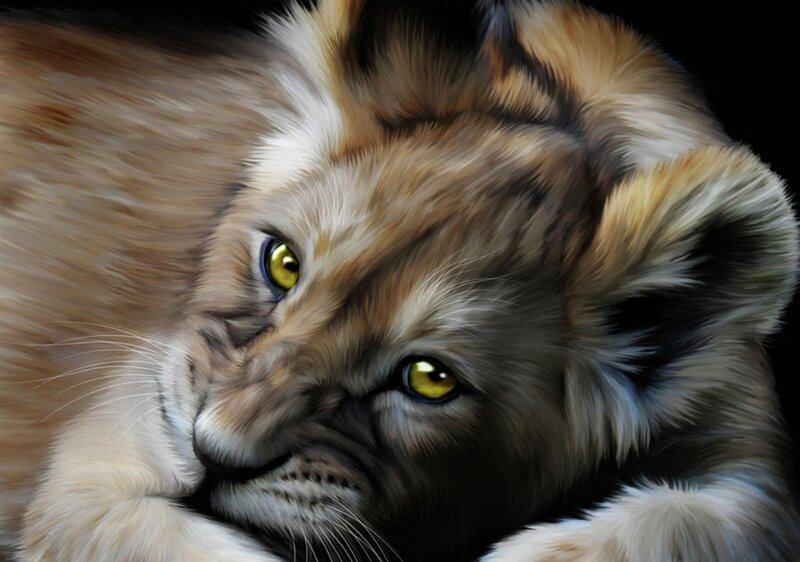 Lion Cub Face — Brown, Intense, Digital Art