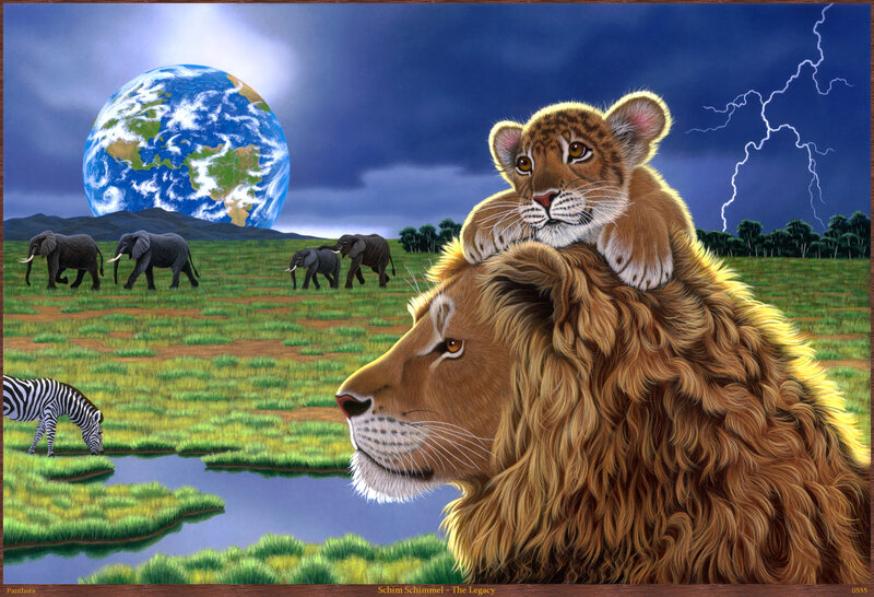 Lion Cub on Lion — Brown