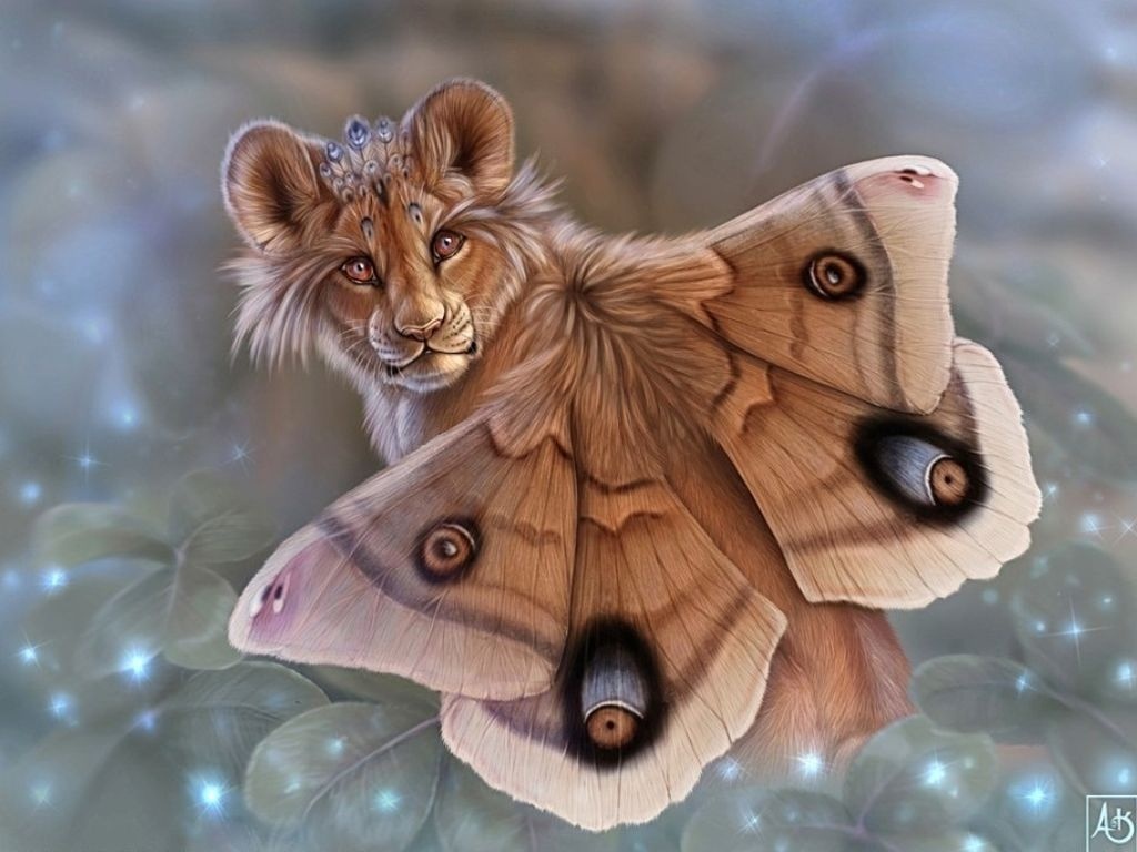 lion cub with moth wings