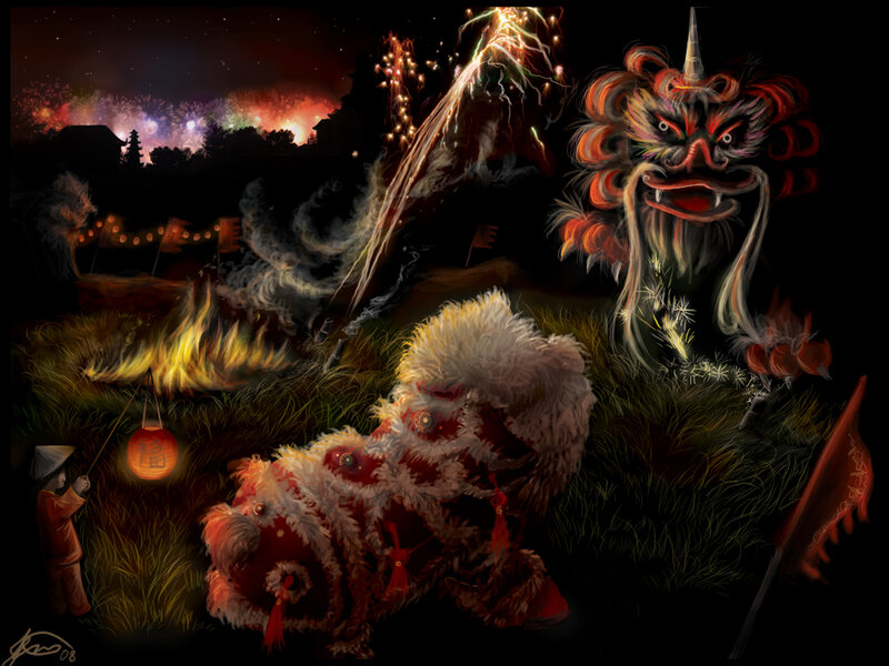 Lion Dance Festival at Night