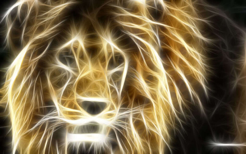 Lion Face with Glowing Mane — Yellow, Dramatic, Digital Art