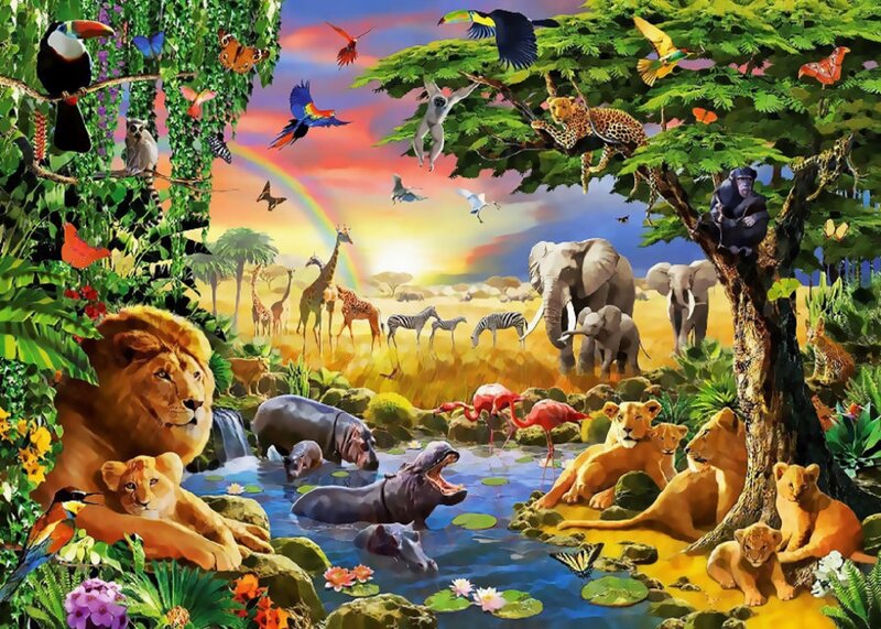 Lion Family at Watering Hole