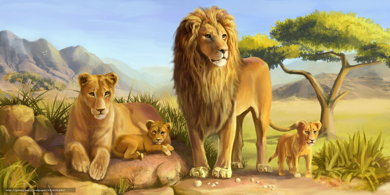 Lion family in savanna