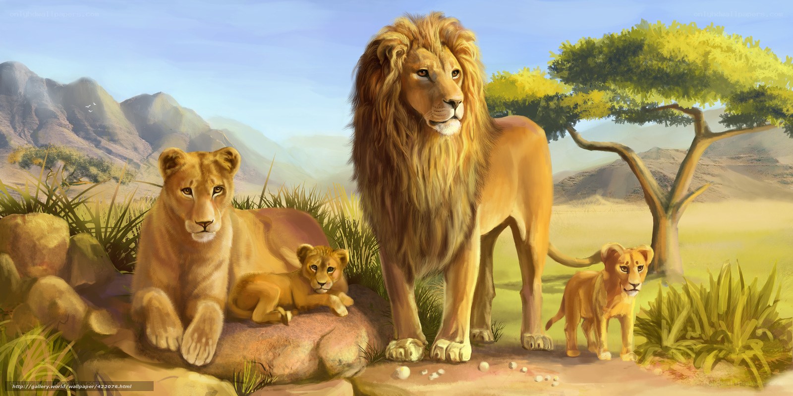Lion family in savanna