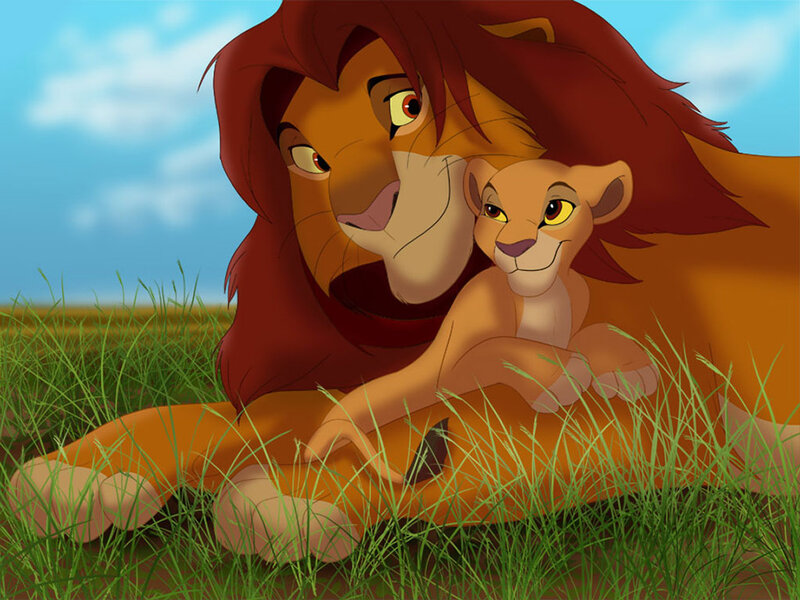 Lion Father and Cub — Orange