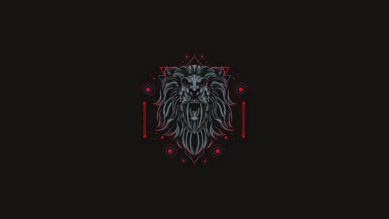 Lion Head Illustration — Black, Dark