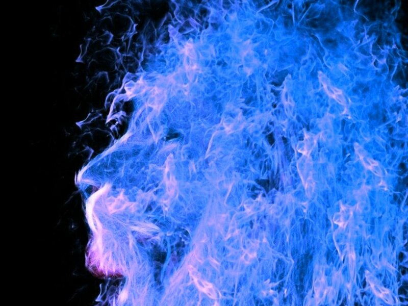 Lion Head in Blue Flames