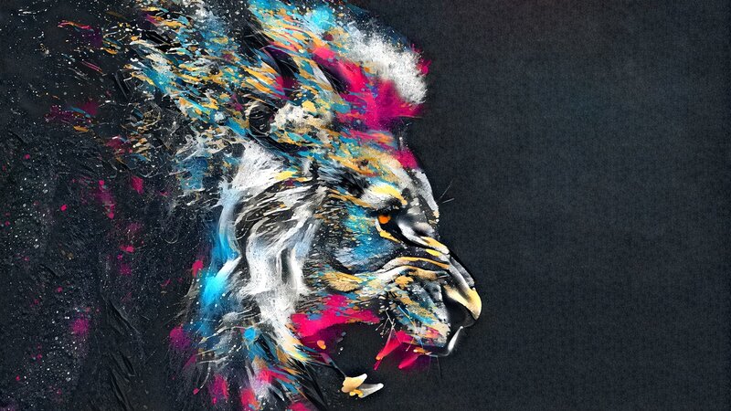 Lion Head in Profile — Black, Dramatic