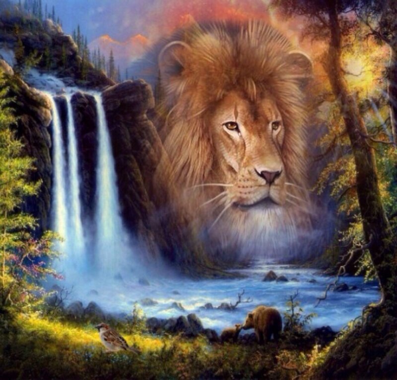 Lion Head in Waterfall