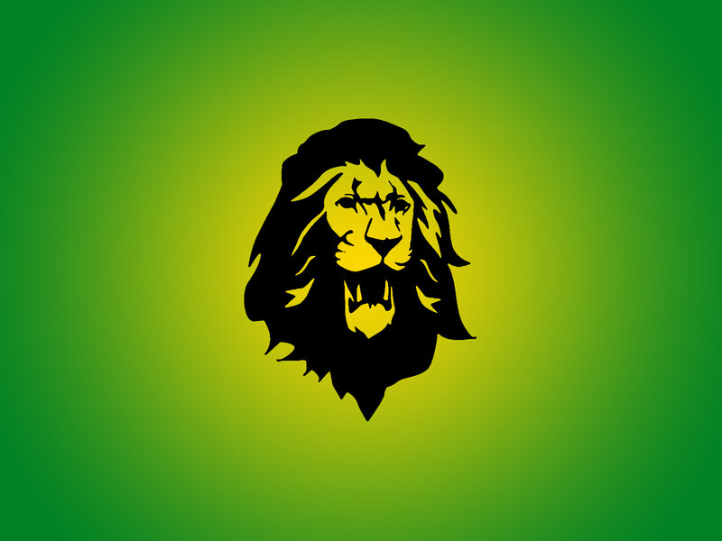 lion head logo on green background