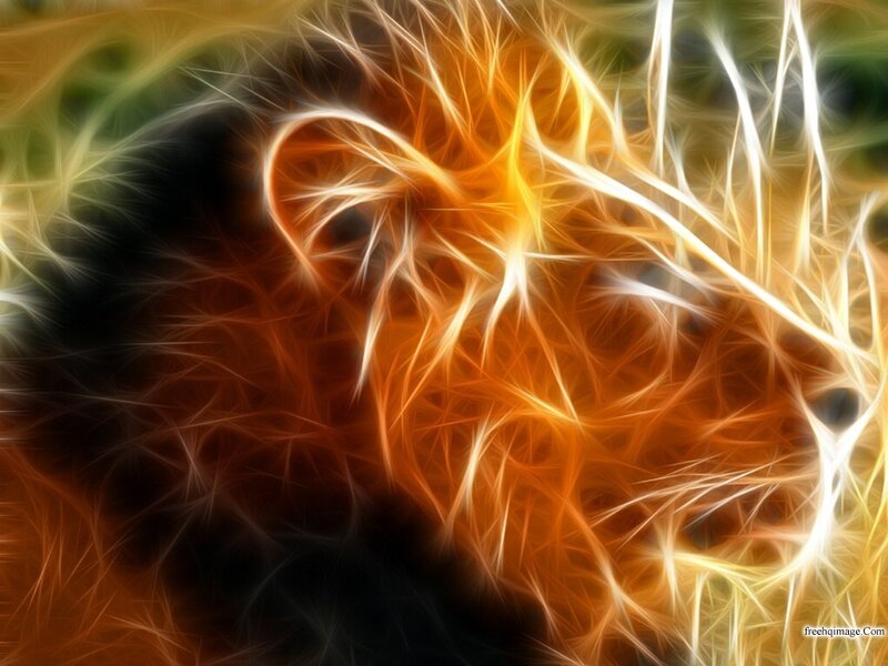 Lion Head — Orange, Dramatic, Digital Art, Fire, Lightning