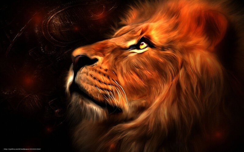 Lion Head Portrait — Orange, Dramatic, Digital Art, Mane