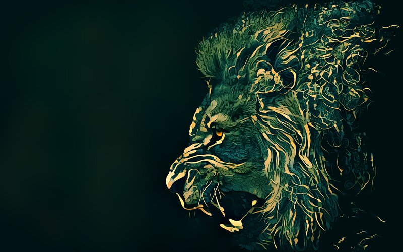 Lion Head Profile — Green, Dramatic
