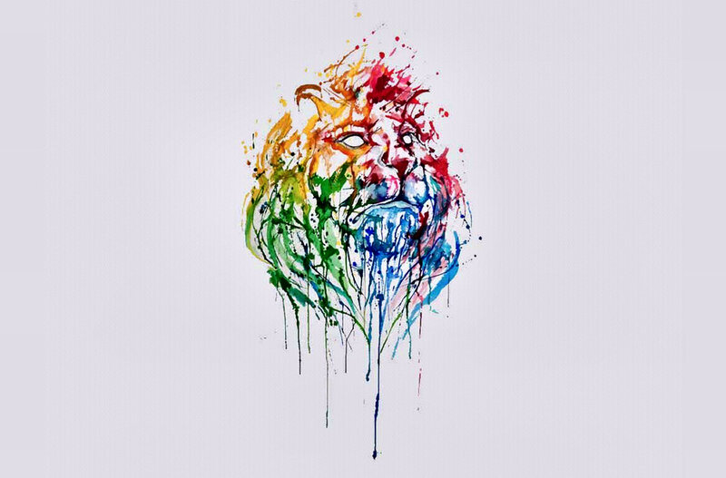 Lion Head Watercolor — Blue
