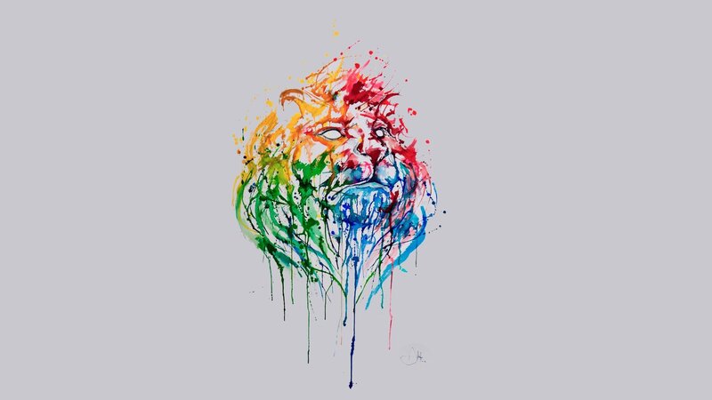 Lion Head Watercolor — Blue, Vibrant