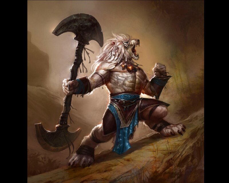 Lion-headed Warrior — Brown, Dramatic, Digital Art