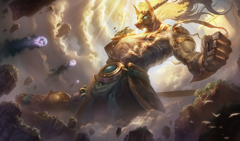 Lion-headed Warrior — Gold, Dramatic, Digital Art, Clouds, Rocks