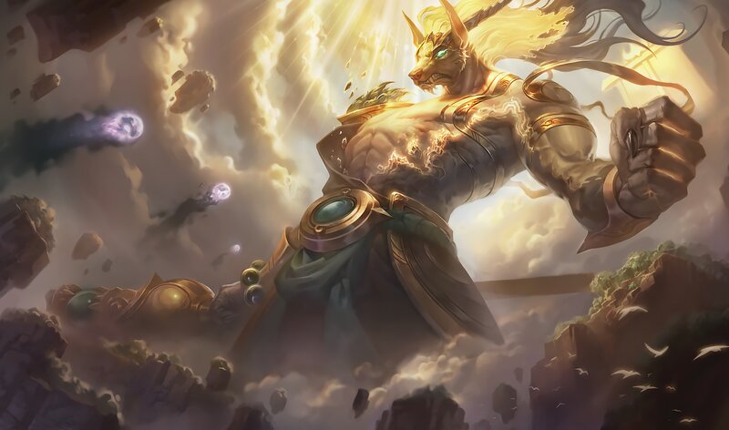 Lion-headed Warrior — Gold, Dramatic, Digital Art, Clouds