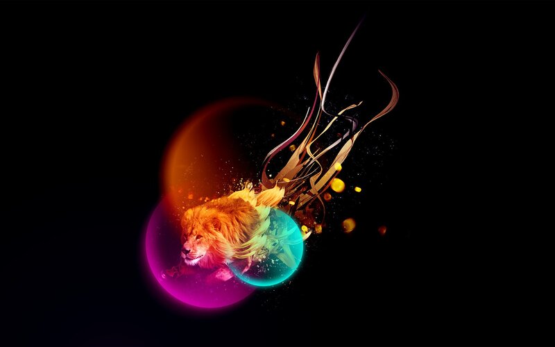 Lion in Colorful Sphere — Purple, Dramatic