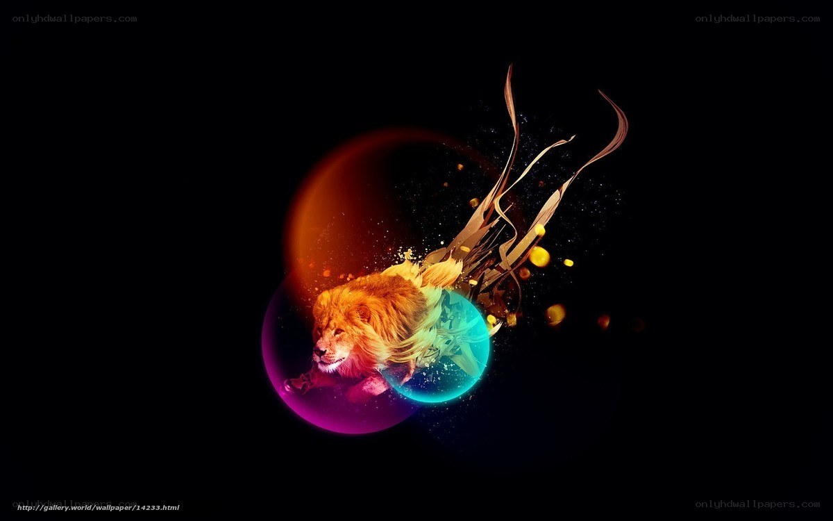 Lion in colorful sphere