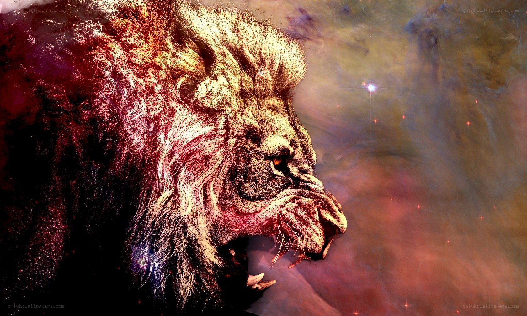 Lion in cosmic nebula