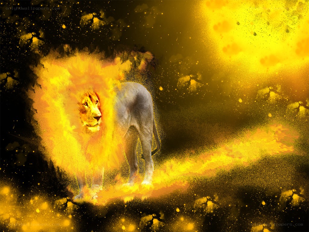 lion in golden fire