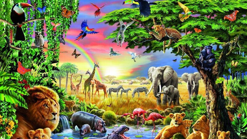 Lion in Jungle Scene