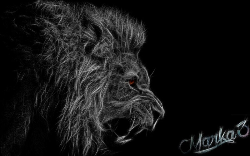 Lion in Profile — Black, Dramatic, Digital Art