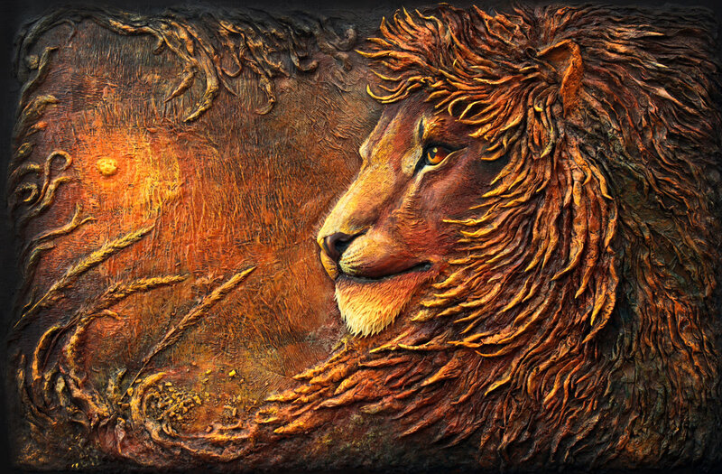 Lion in Profile — Brown, Dramatic, Sunset