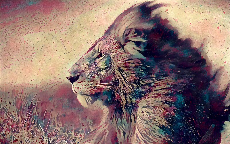 Lion in Profile — Red