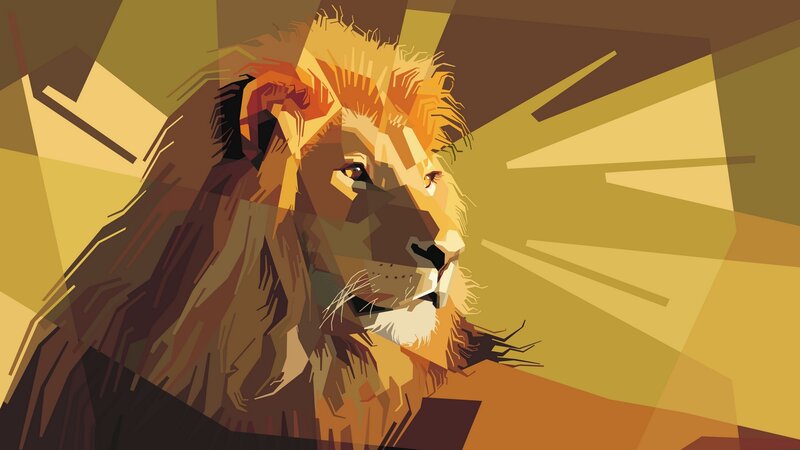 Lion in Profile — Yellow, Dramatic, Sunset