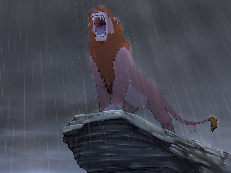 lion king in the rain