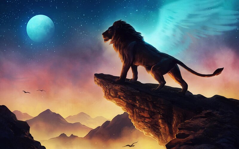 Lion on a Cliff — Blue