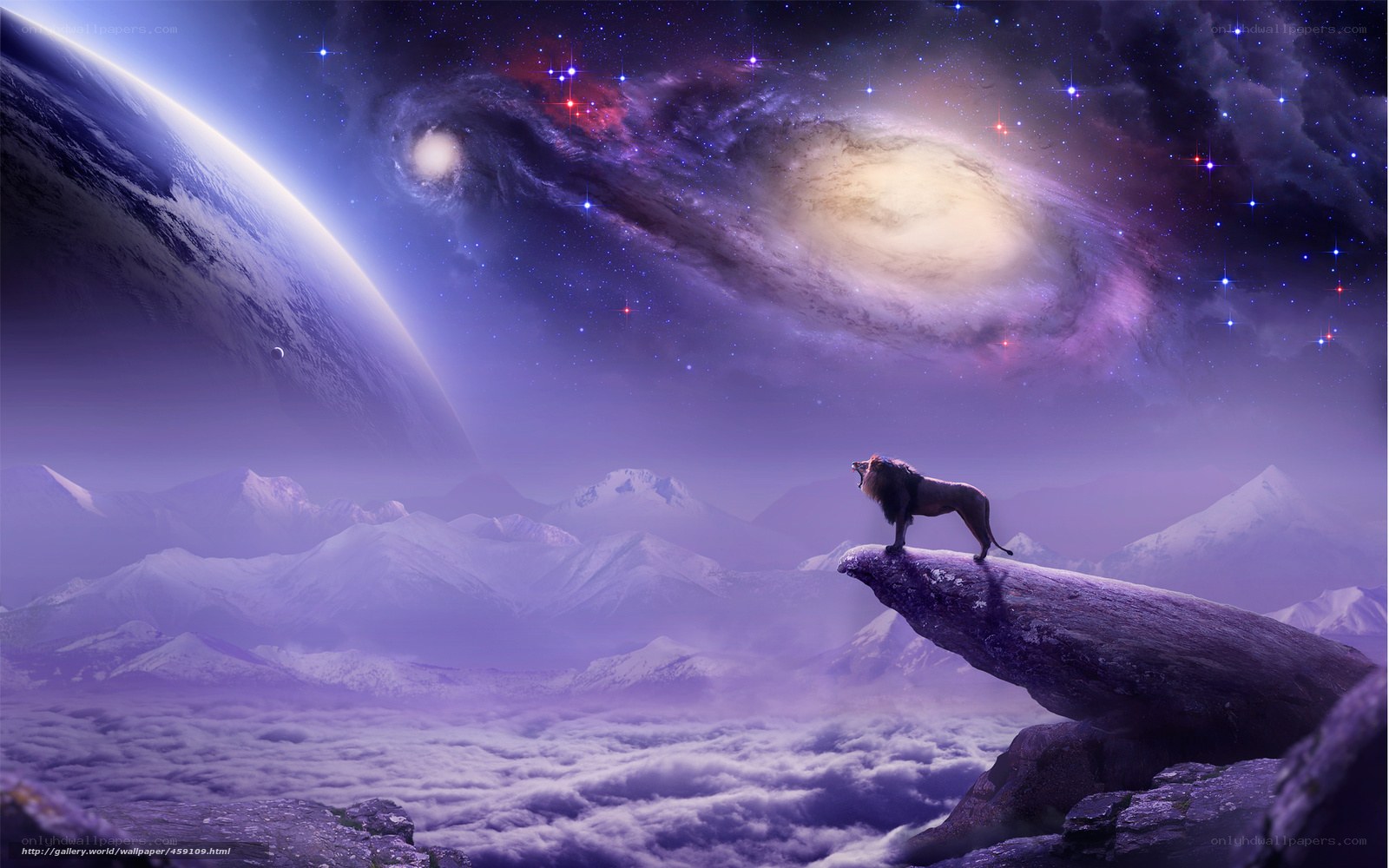 lion on a cliff in space