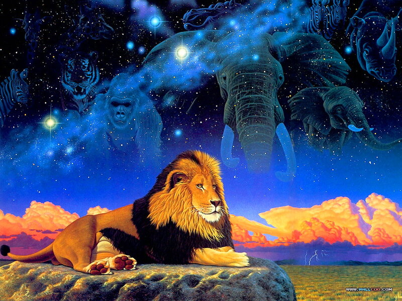 Lion on a Rock — Blue, Dramatic, Sunset