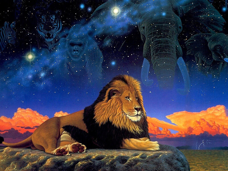 Lion on a Rock — Blue, Dramatic