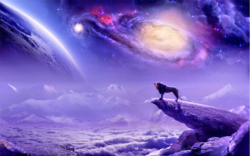 Lion on a Rock — Purple, Dramatic, Night